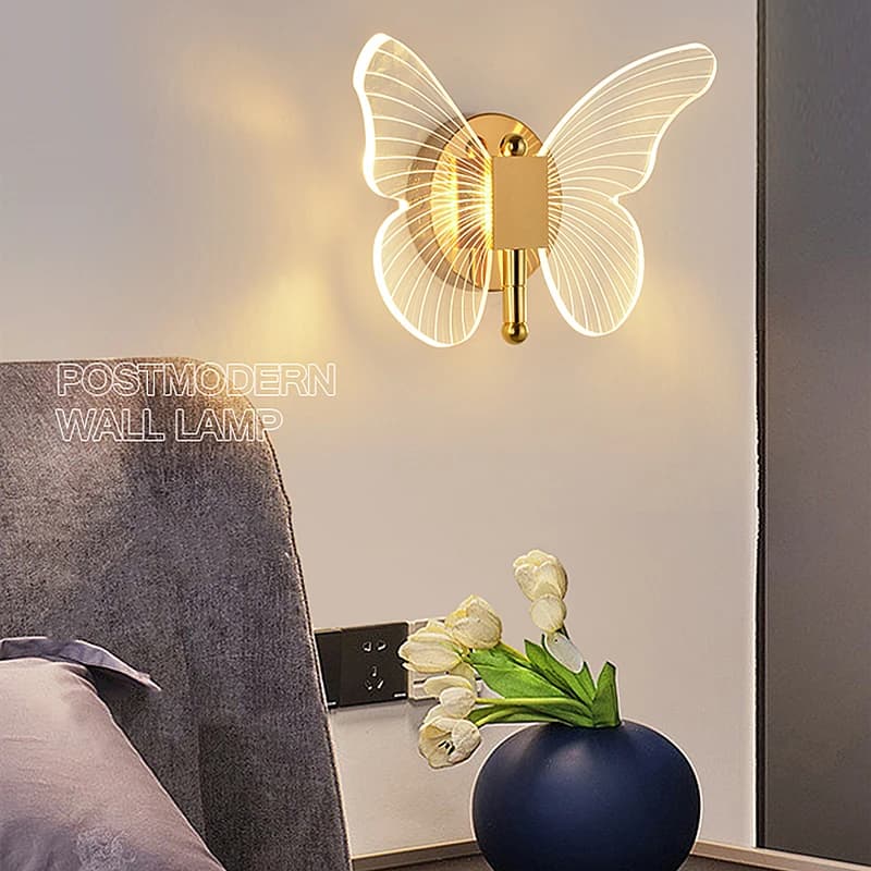 Nordic Modern Creative Butterfly Wall Lamp Luxury Acrylic LED Wall Light Living Room Dining Room Bedside Decor Simple Wall Lamp
