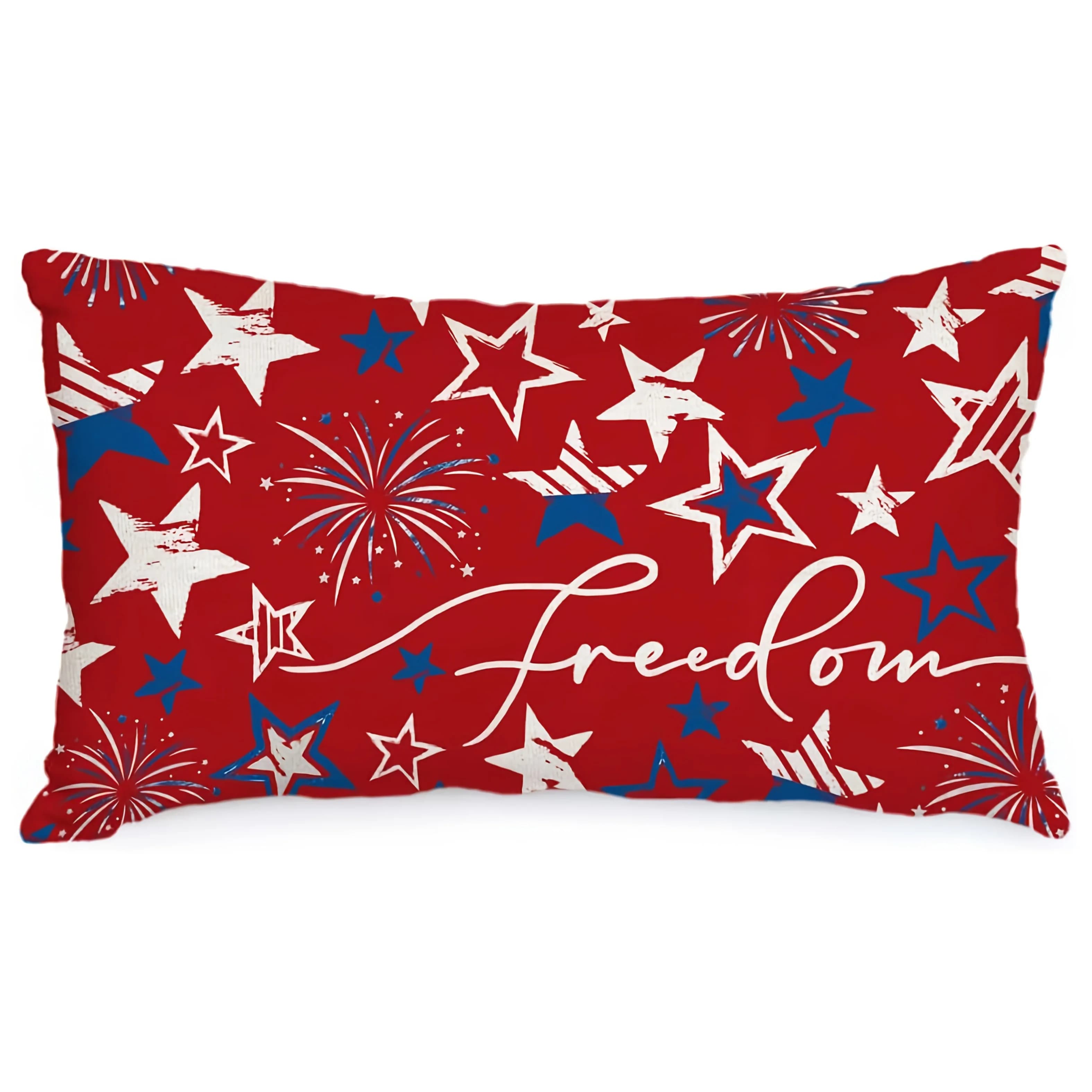 1 fodera per cuscino lombare Freedom con sfondo rosso e stelle e strisce, adatta per divano, camera da letto, soggiorno, decorazioni patriottiche