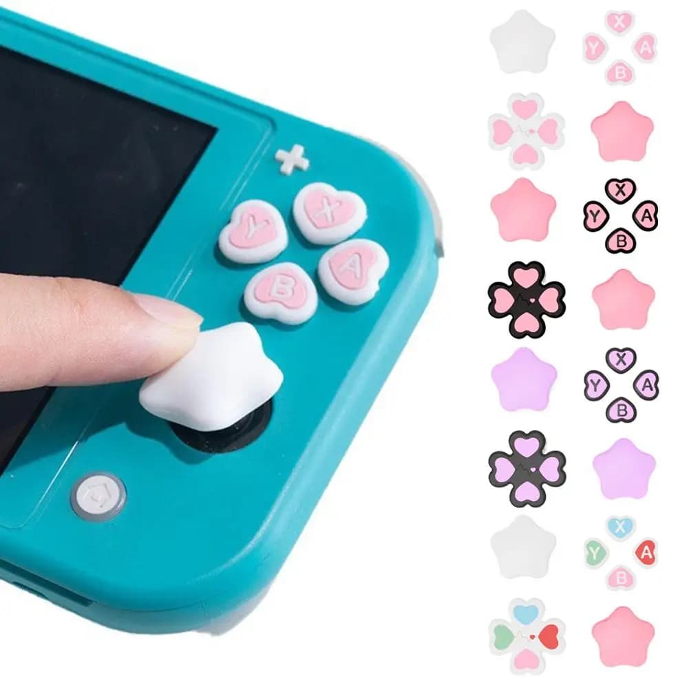 1 set di coperture per pulsanti in silicone a forma di cuore carino per Switch 2 Joycons cappucci antiscivolo per pollice + copertura D-pad per accessori NS2