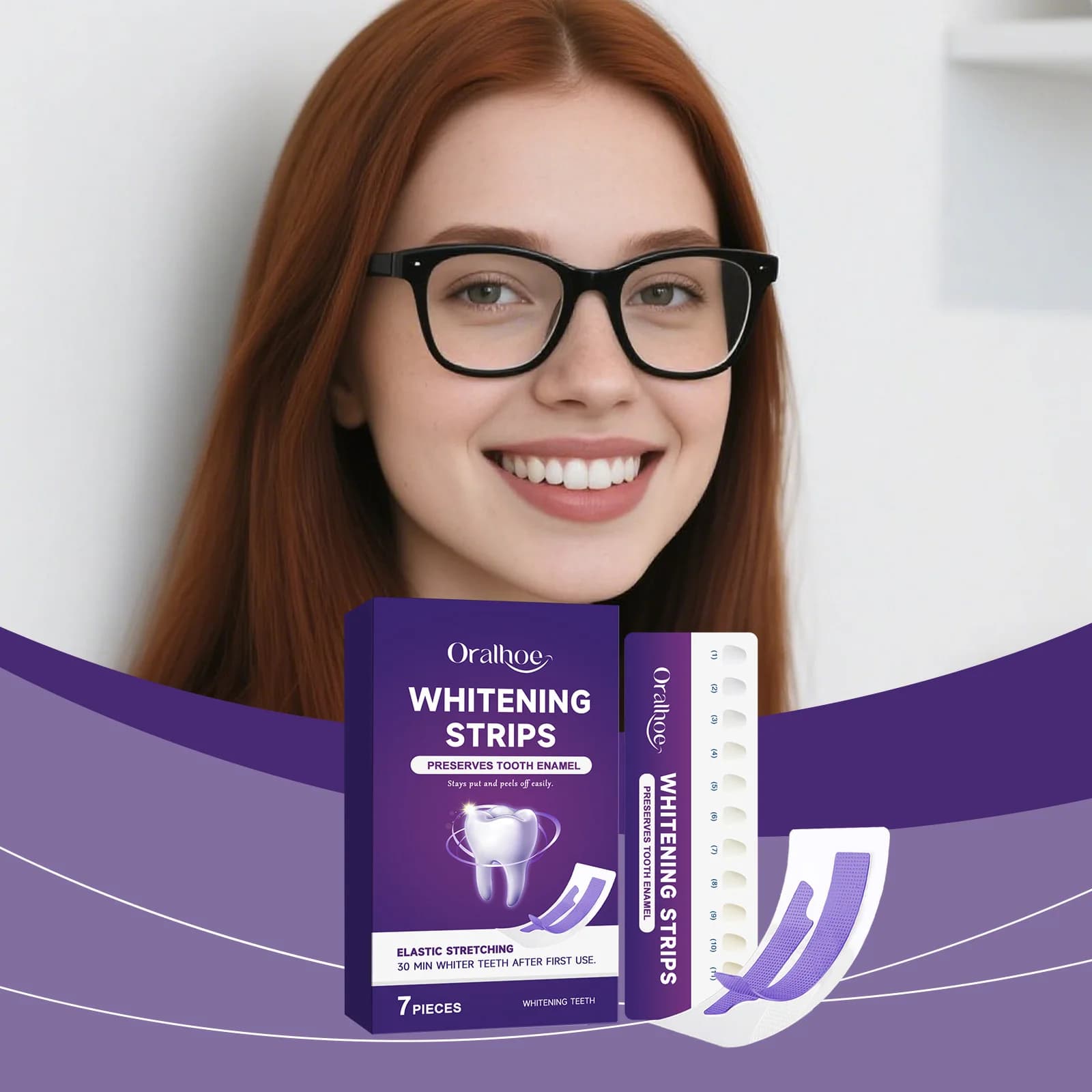 Strisce Sbiancanti per Denti Oralhoe Senza Sensibilità, Lunga Durata, Rimuovono Macchie di Caffè, Tè e Fumo, Elastici, Professionali, per Cura Orale Brillante