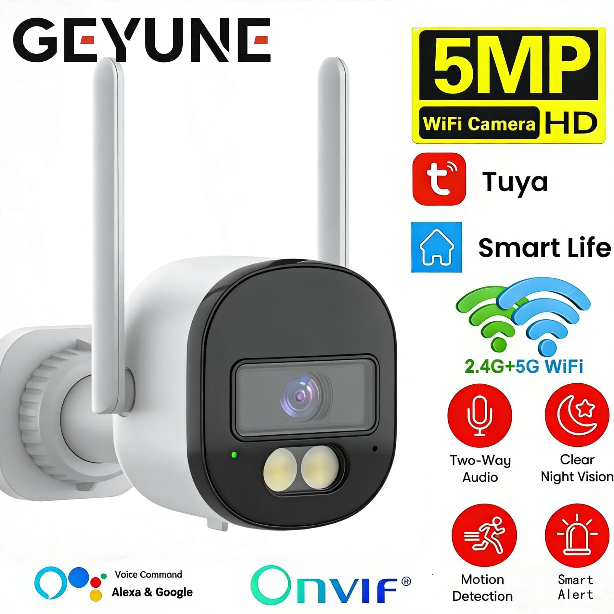 Telecamera IP WiFi 5G Tuya per Esterni, Telecamera di Sicurezza Wireless 5MP con Tracciamento Automatico, Visione Notturna e Videosorveglianza