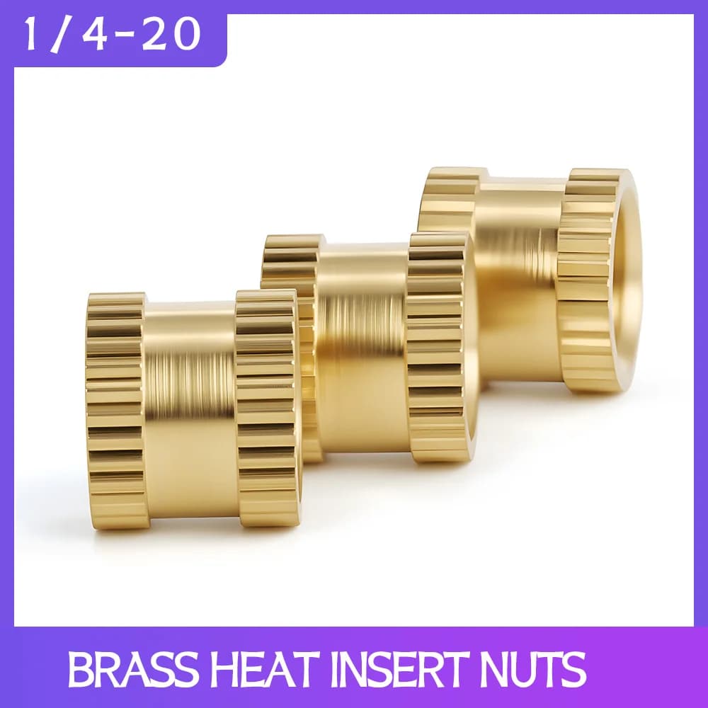 Dado inserto in ottone termico 1/4-20UNC inserti zigrinati incorporati ad iniezione per stampaggio a caldo filettato per inserto termico stampante 3D