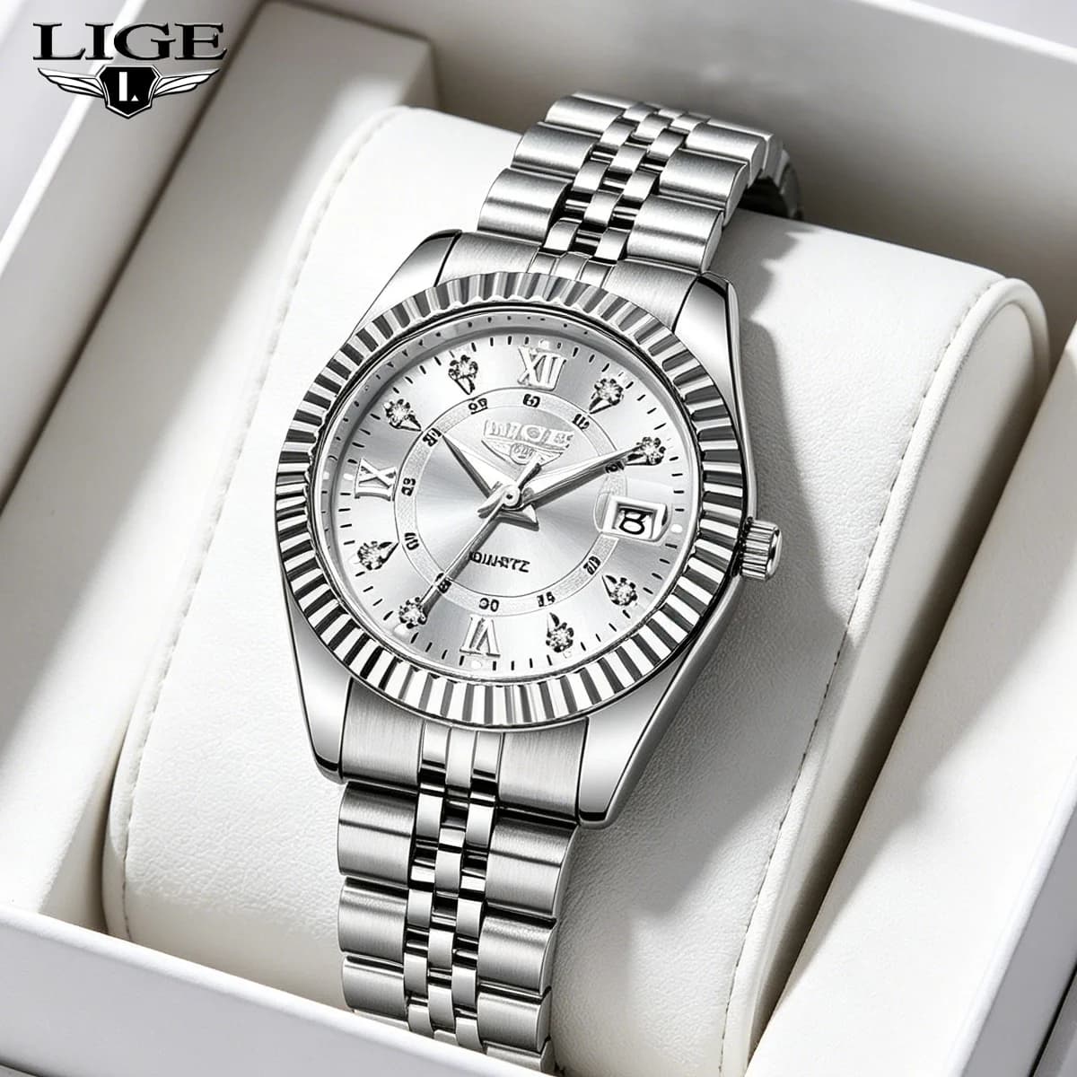 LIGE Orologio di lusso da donna impermeabile in acciaio inossidabile con data luminosa, orologio da donna al quarzo, elegante orologio da donna alla moda, con scatola