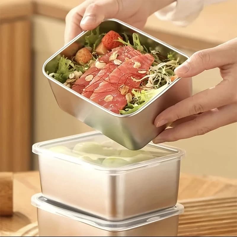 Set di contenitori per alimenti in acciaio inossidabile da 6 pezzi/set con coperchi, scatola per frigorifero, a tenuta stagna e riutilizzabile per uso domestico
