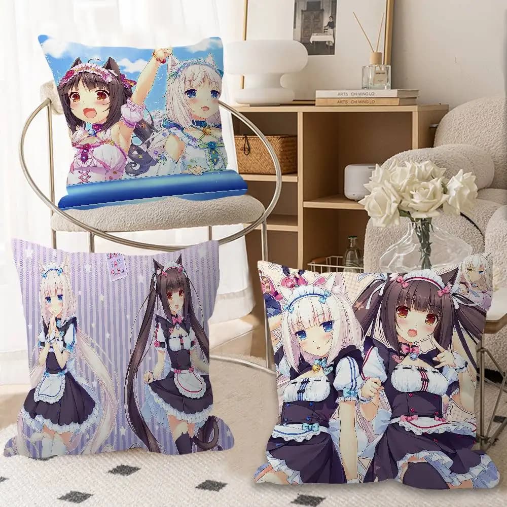 Cute Nekopara Personalized Picture Text Home Decorative Pillows Household Gifts 45x45cm