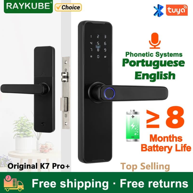 RAYKUBE Serratura biometrica per impronte digitali K7 Pro + Smart Lock App Tuya Sblocco remoto Serratura senza chiave Serratura elettronica