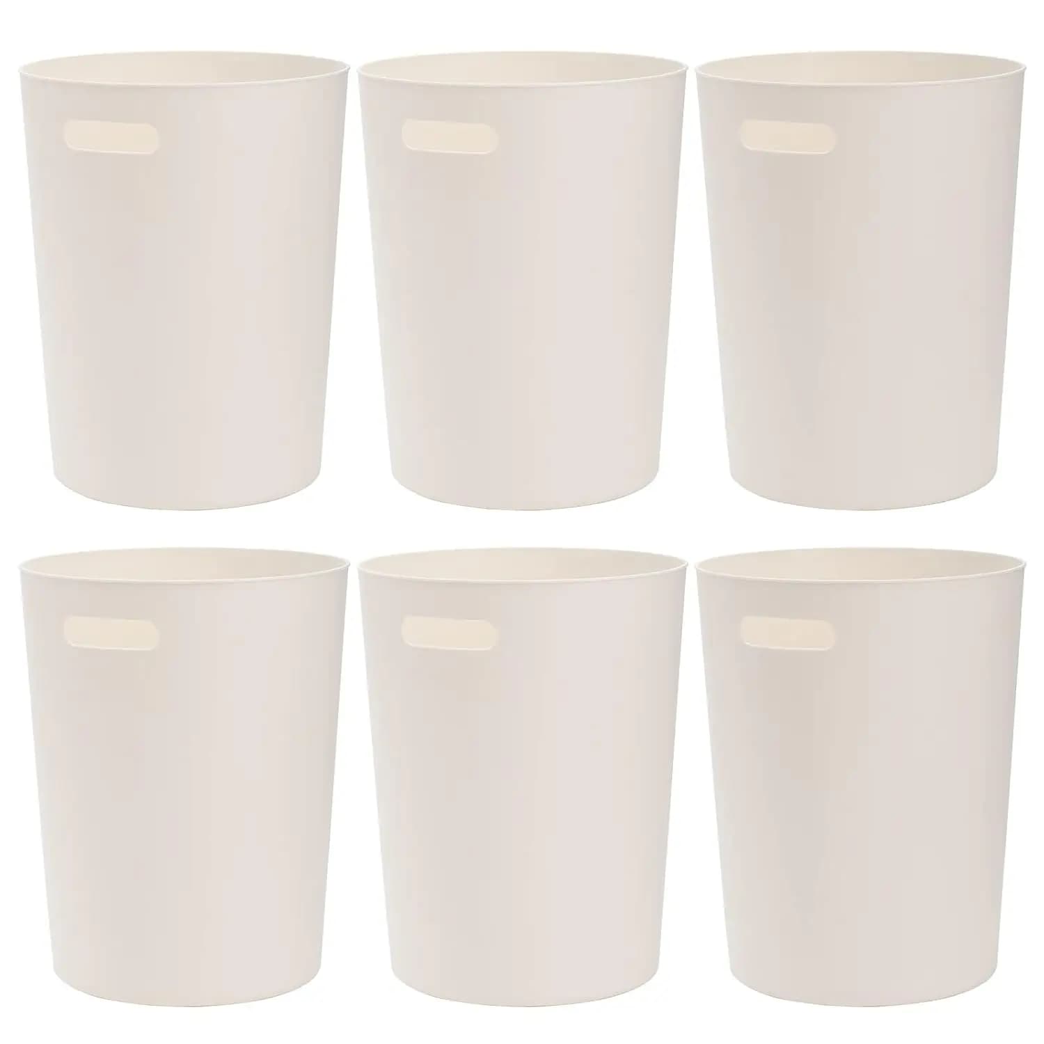 Set di 6 Piccoli Cestini per Rifiuti, Contenitori Rotondi in Plastica da 5,7 Litri con Manici per Bagno, Ufficio, Camera da Letto, Cucina