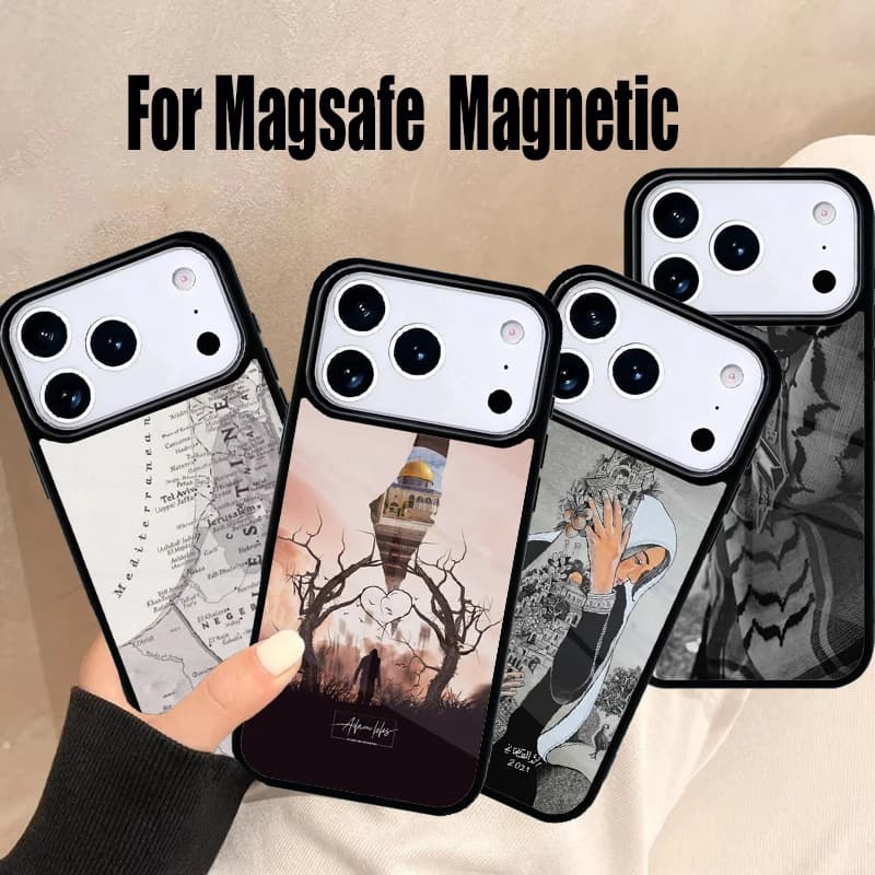 Cover Magnetica Wireless Magsafe con Mappa della Palestina per iPhone 17 Air 16e 15 14 13 12 11 Pro Max Plus