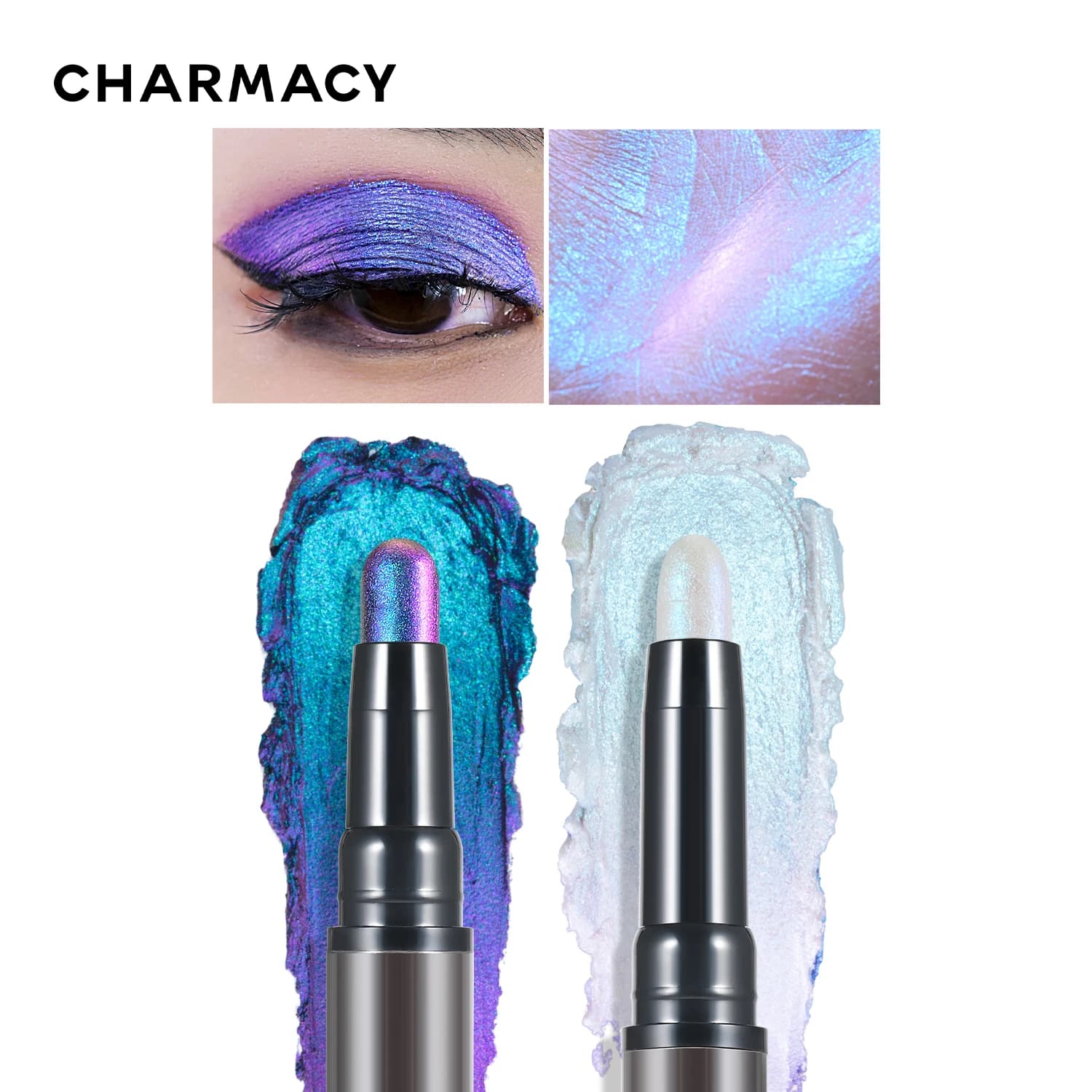 CHARMACY 2 in 1 ombretto multicromato ombretto glitter ad alta pigmentazione penna ombretto impermeabile trucco metallico 6 colori