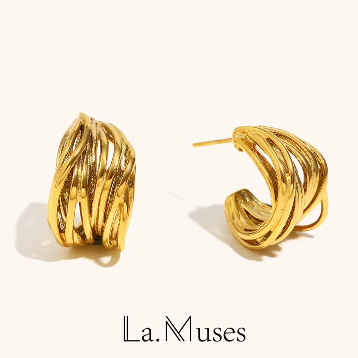 La. Muses Line Wrapped Hollow C-shaped Stainless Steel Women's Earrings PVD Plated Fashion Waterproof Jewelry Gift