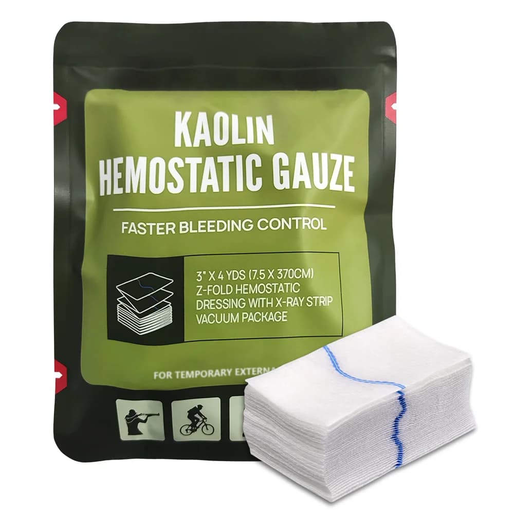 Garza di caolino emostatico combattimento Trauma di emergenza Z-Fold solubile per Kit di pronto soccorso tattico Ifak medicazione medica per ferite