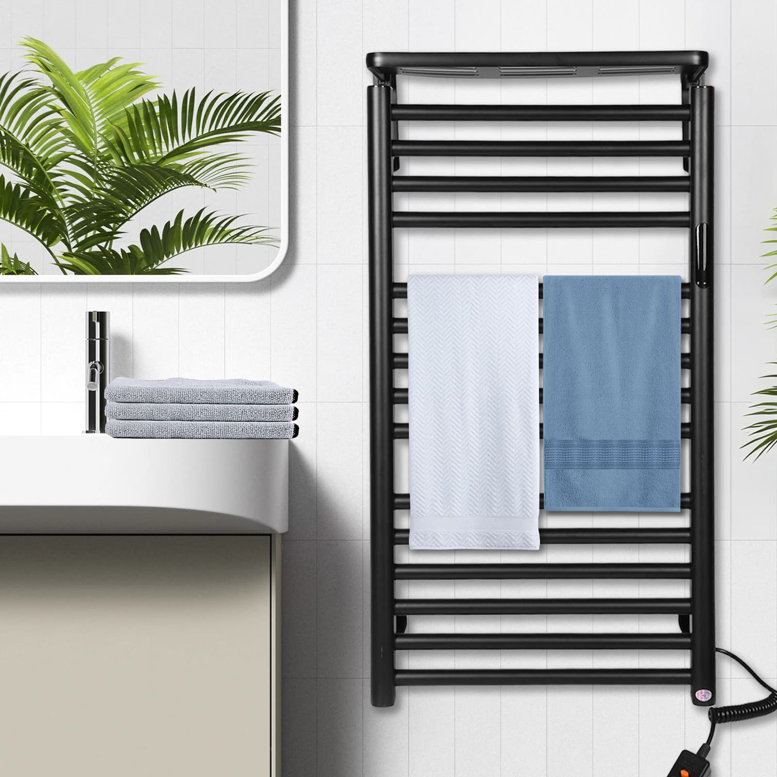Scaldasalviette from Parete to 15 Barre with Timer and Control Temperature, in Space Aluminum, for Families, Swimming Pools and Salons