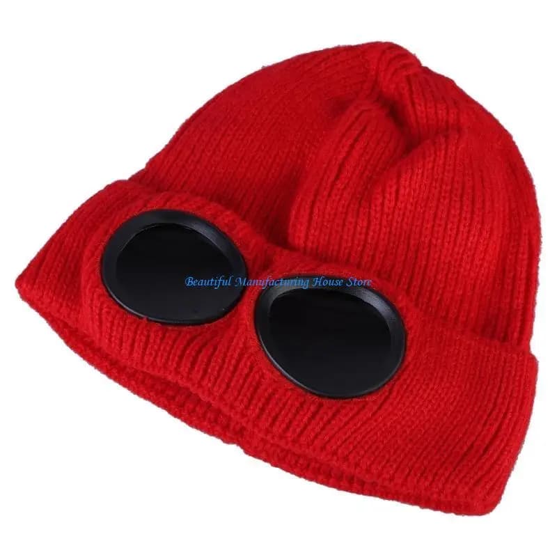 E56A Occhiali da sci Beanie Cappello all'uncinetto Cappello da sci con occhiali Cappello a cuffia lavorato a maglia all'aperto