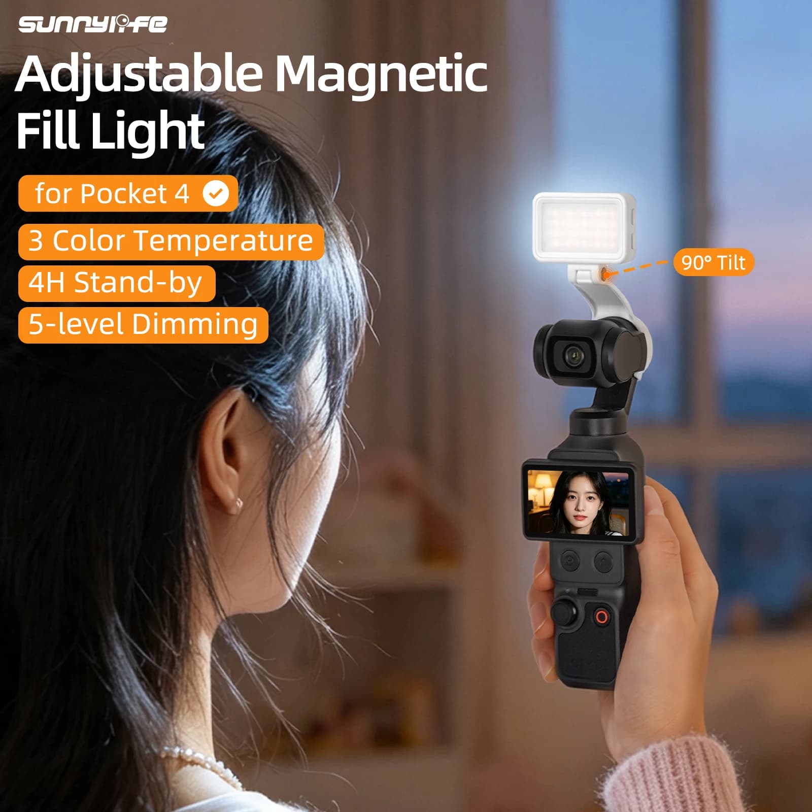 For DJI Osmo Pocket 4 Camrea Adjustable Magnetic Fill Light Foldable 3 Color Soft Light Photography Accessories