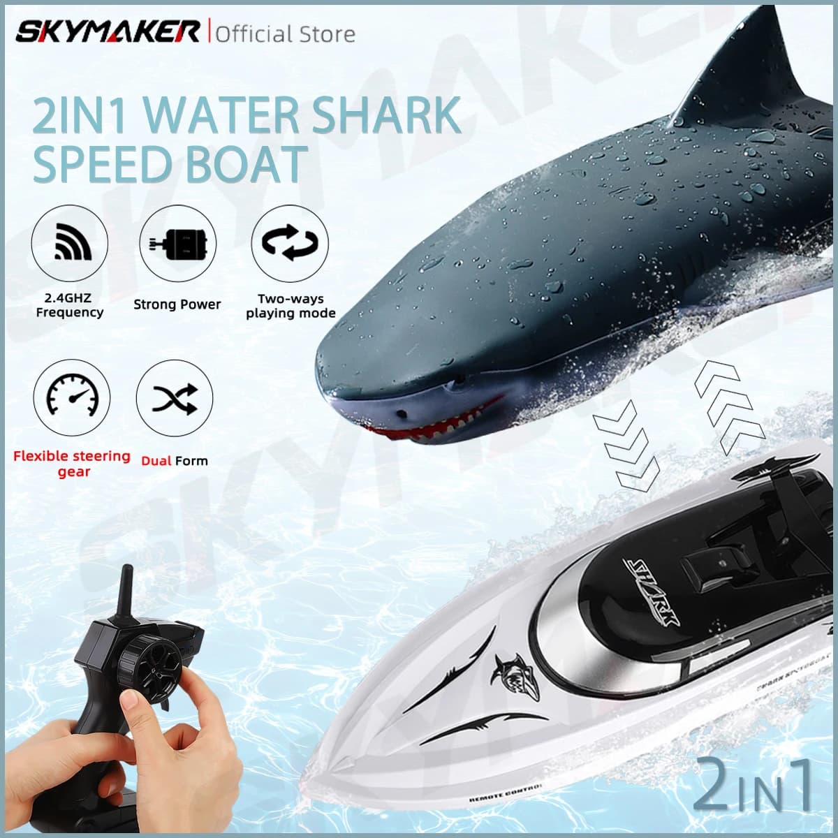 JJRC RC Barca Giocattoli Modello Shark 2.4G Radiocomando Motoscafo Nave da corsa Gioco d'acqua elettronico Regalo per bambini Bambini