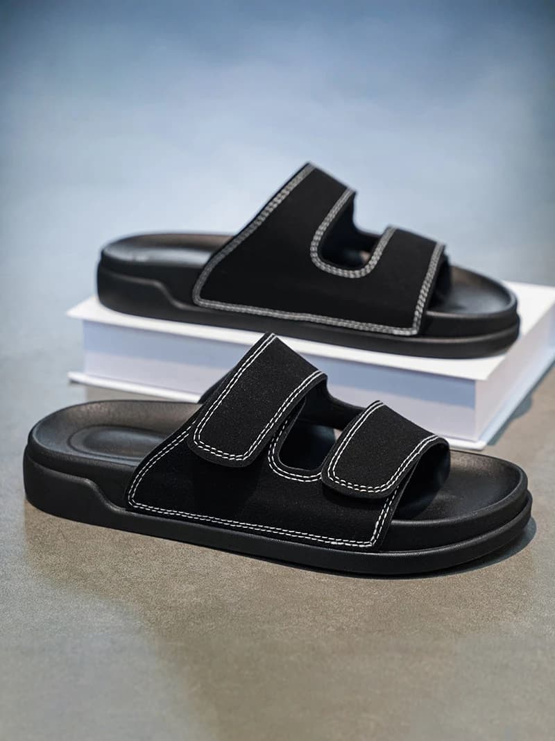 Birkent Men's Sandals Summer 2026 Outdoor Sports Beach Flat Slippers Thick Bottom Anti-slip Wear-resistant Casual Slip-ons