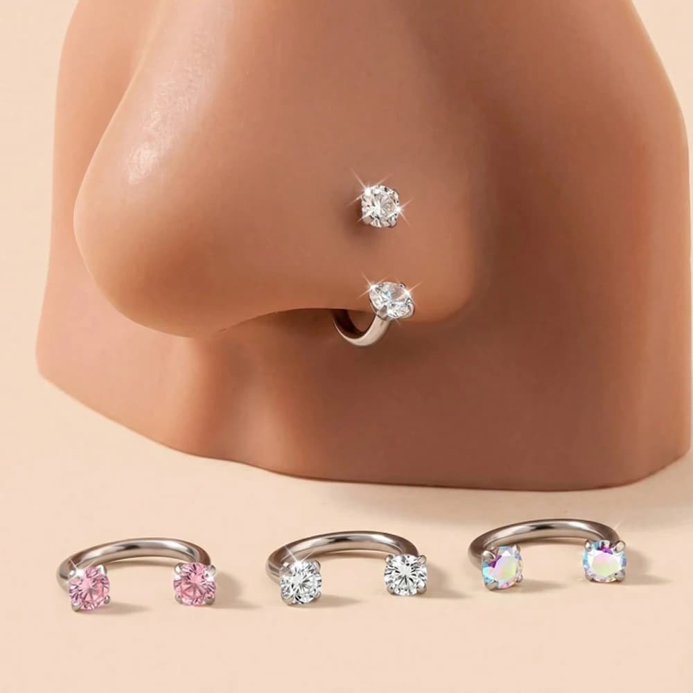 1Pc Stainless Steel Nose Ring With Round & Very Shiny Cubic Zirconia – Available In Gold & Silver, Perfect For Daily