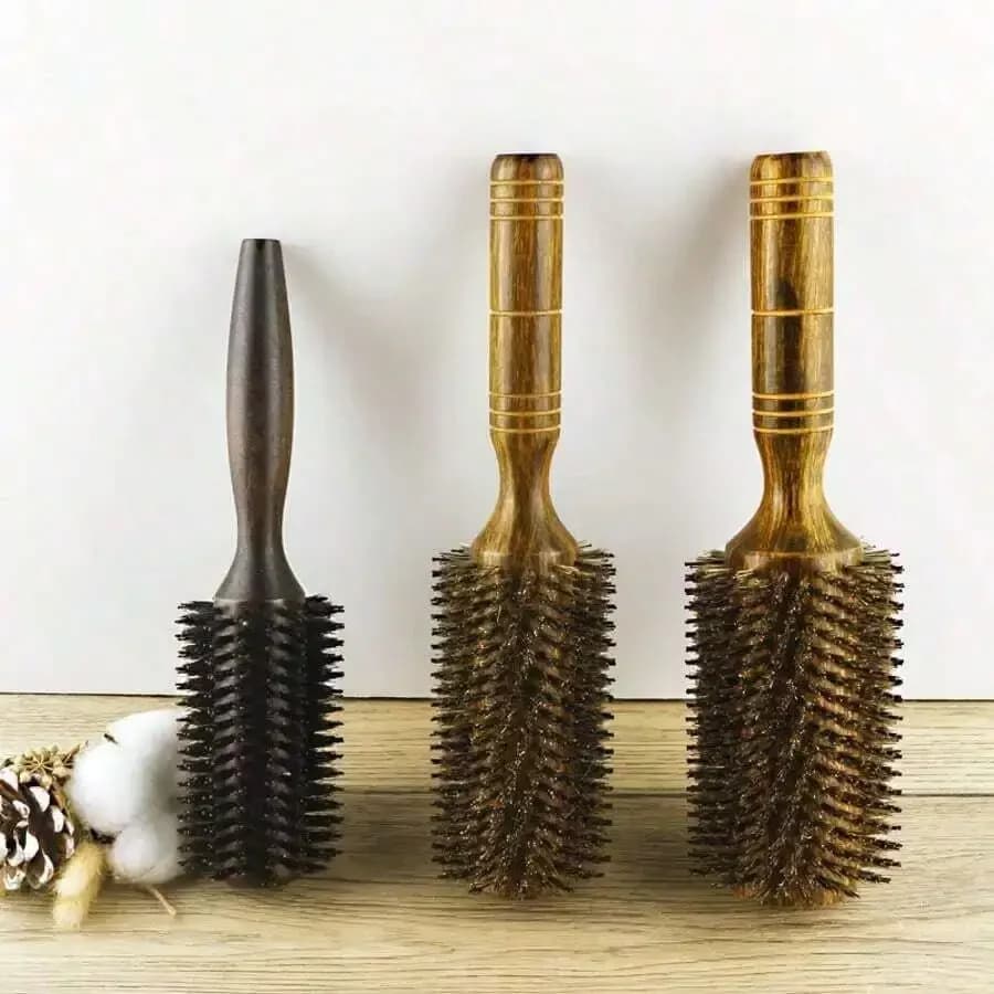 Wooden oversize hair brush with wild boar bristles for curling and ironing, for woman