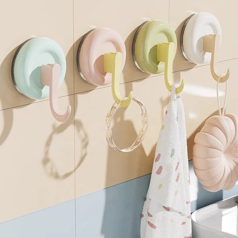 4 ganci rotondi riutilizzabili a ventosa sottovuoto, accessori colorati per appendiabiti da parete senza cuciture, ganci per porte senza punzonatura per WC