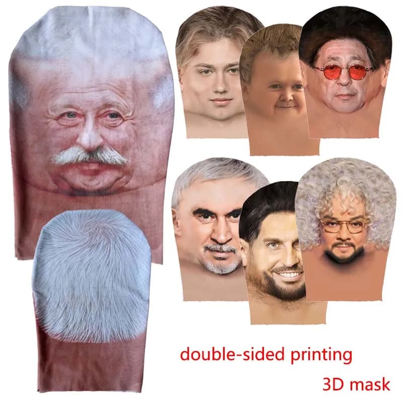 Puntelli per feste Nuova maschera a pieno facciale 3D Stampa fronte-retro Maschera in rete elastica Passamontagna Cappuccio Cappello Copricapo Halloween per adulti Unisex