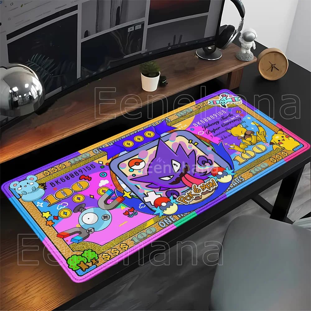Pokemon banknotes Kawaii Anime HD printing Mouse Pad computer Accessories Eevee Gengar Pikachu Keyboard Gaming Rubber Desk Mat
