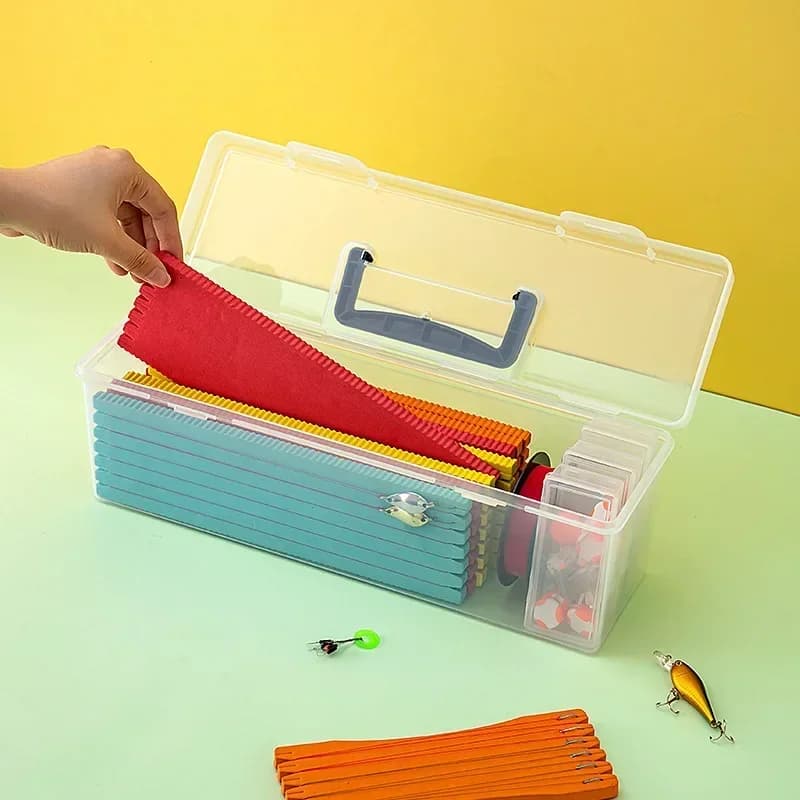 Scatola di Stoccaggio in Plastica Trasparente Lunga con Gancio, Contenitore per Accessori da Pesca, Scatola con Inserto in Schiuma per Attrezzatura da Pesca