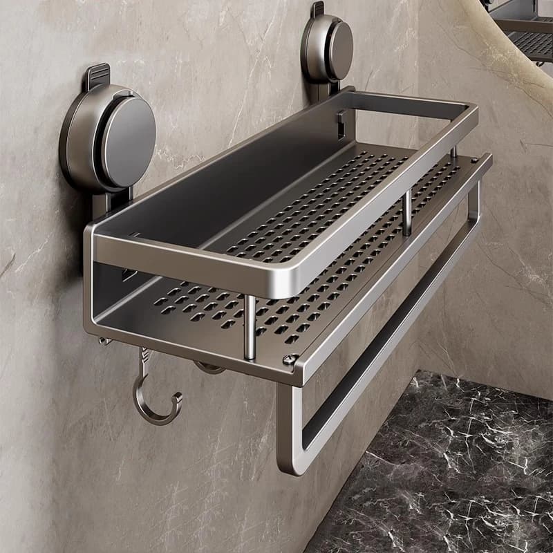 No Drill Suction Cup Bathroom Rack Bathroom Shelf Toilet Space Aluminum Hanging Rack Bathroom Organizer Hang On the Wall