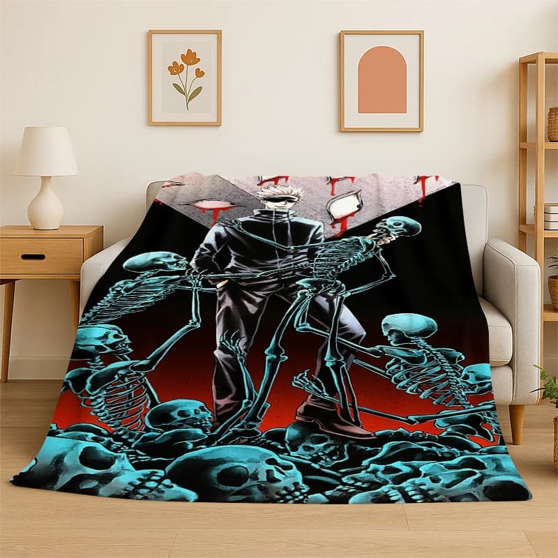 Coperta in Flanella Morbida e Calda con Personaggi Anime Jujutsu Kaisen, Ideale per Camera da Letto, Soggiorno, Viaggi, Picnic e Bambini