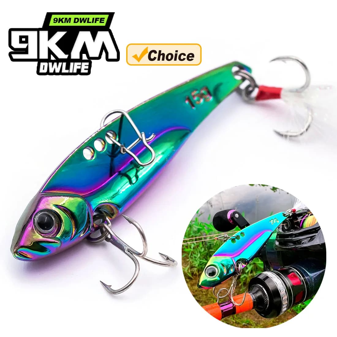 9KM 1PCS Metal Blade Fishing Lures Hard VIB Crank Bait Sinking with Feathered Treble Hook Sequin Artificial Hard Bait