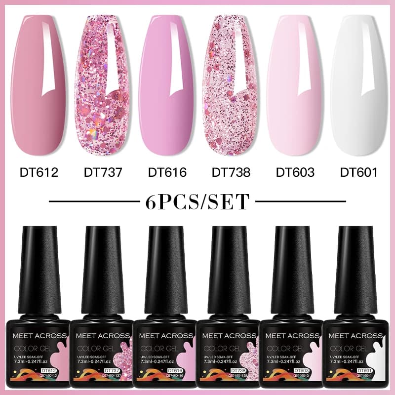 MEET ACROSS 7.3ml Series Pink Gel Nail Polish Summer Spring Semi Permanent UV Gel Nail Art Gel Manicure