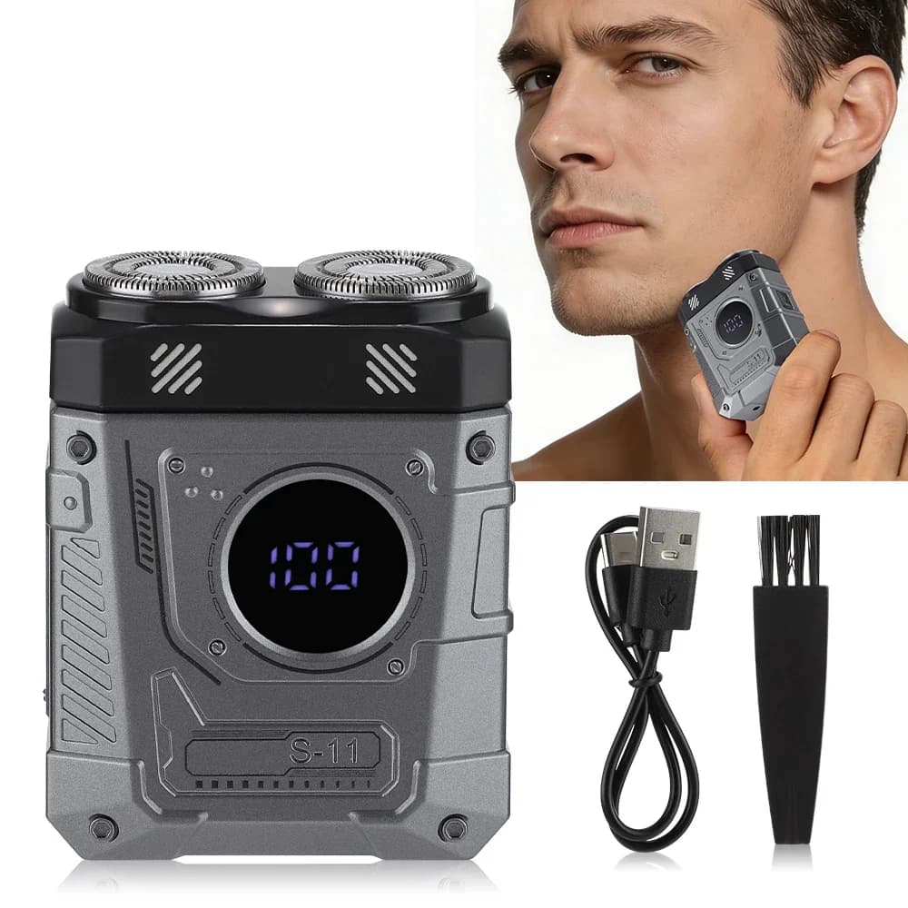 Rasoio Elettrico Magnetico a Doppia Lama per Uomo, Stile Mecha Punk, Ricaricabile con Display LCD, Regolabarba e Rasoio per Viso