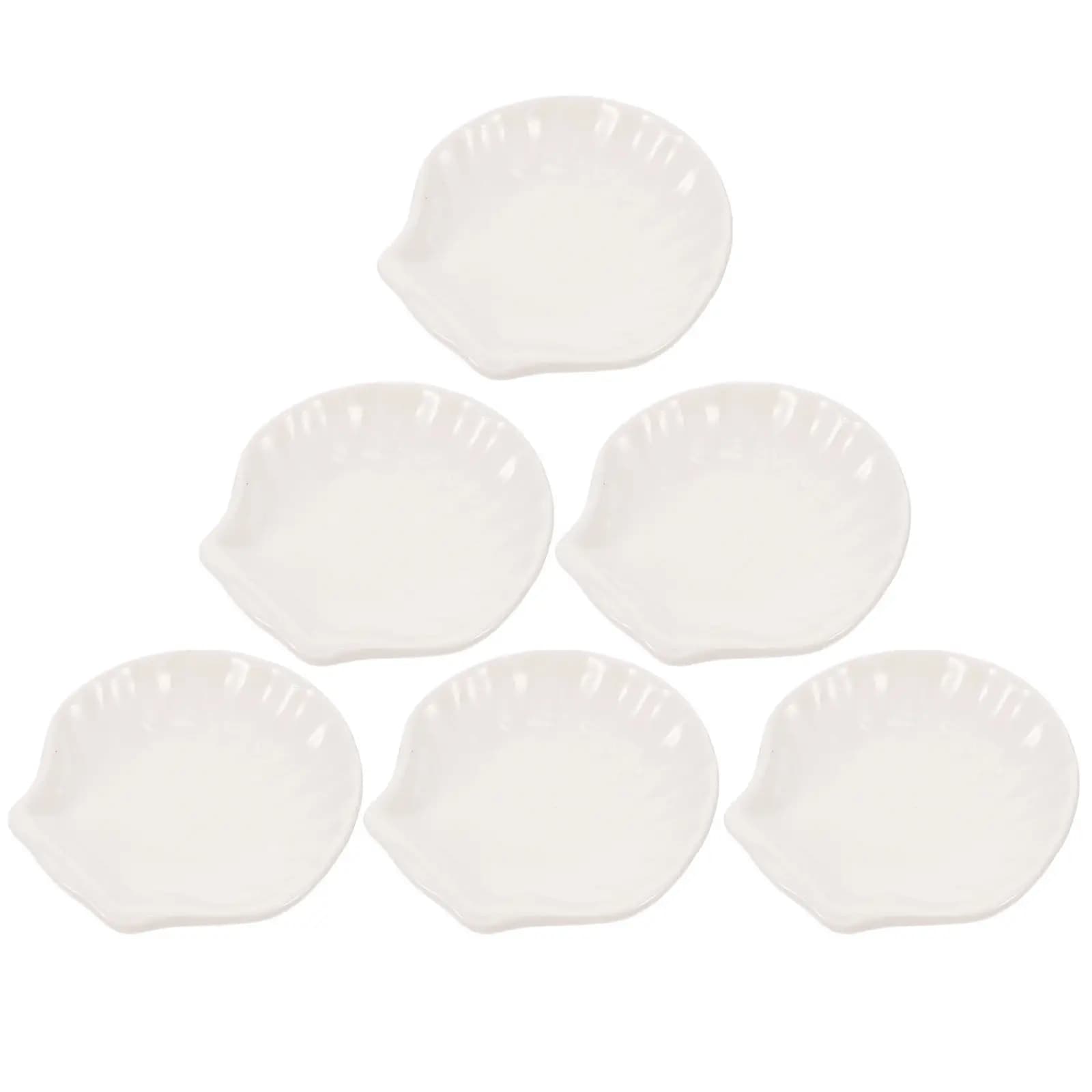 6Pcs Ceramic Scallop Plate Set Fruit Snack Dessert Tray Dried Fruit Dish Jewelry Organizer Home Decor Party Picnic Use 9Cm