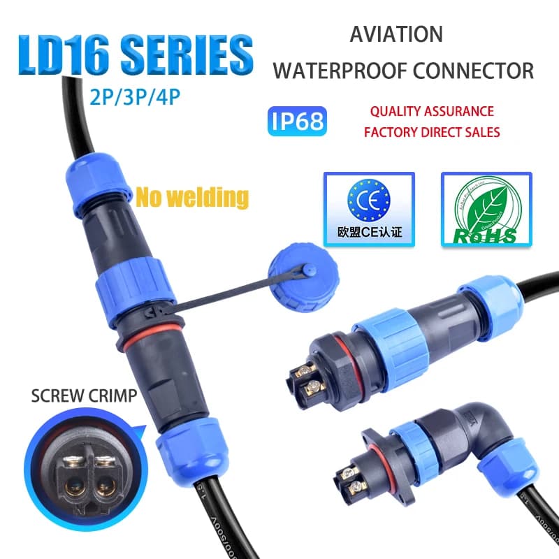 LD16 IP68 Connettore impermeabile Presa Spina Dado posteriore Flangia di aggancio 2 pin 3 pin 4 pin Vite a crimpare senza connettore di saldatura
