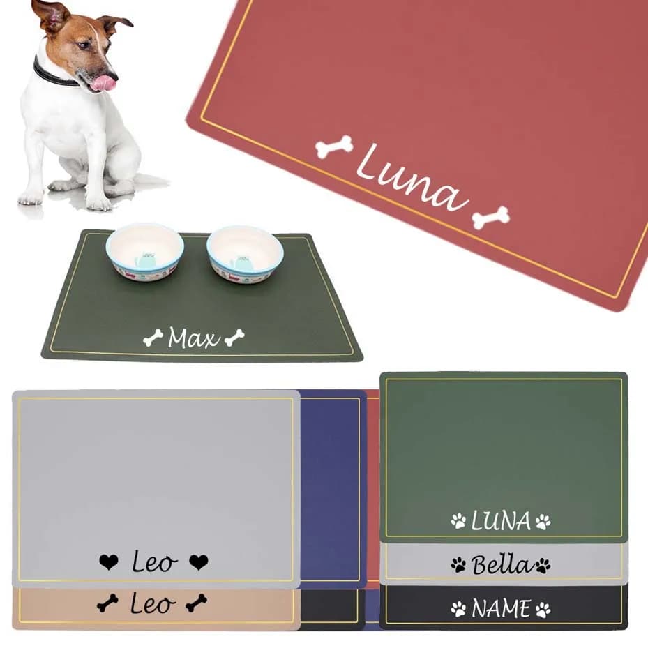 Tovaglietta personalizzata per ciotola per alimenti per animali domestici Tovaglietta personalizzata impermeabile in PU per il nome del cane Accessori per tamponi per l'alimentazione potabile facile da lavare