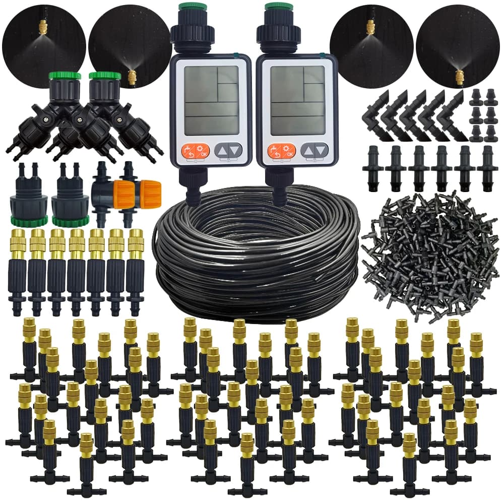 Oasis 5M-30M Irrigation and Nebulization System for Garden, Exterior, Patio and Serra with Atomizer Nozzles in 1/4''' Brass and 4/7mm Pipe