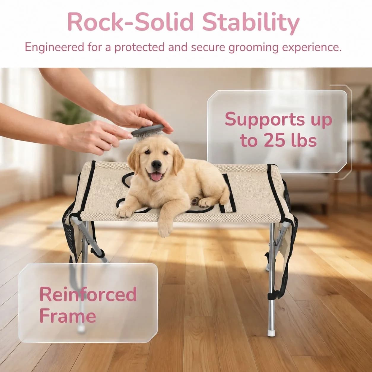 Pet Grooming Table Foldable Dog Cat Grooming Bed with Side Storage Pocket Breathable Mesh for Nail Trimming Bathing Home Use
