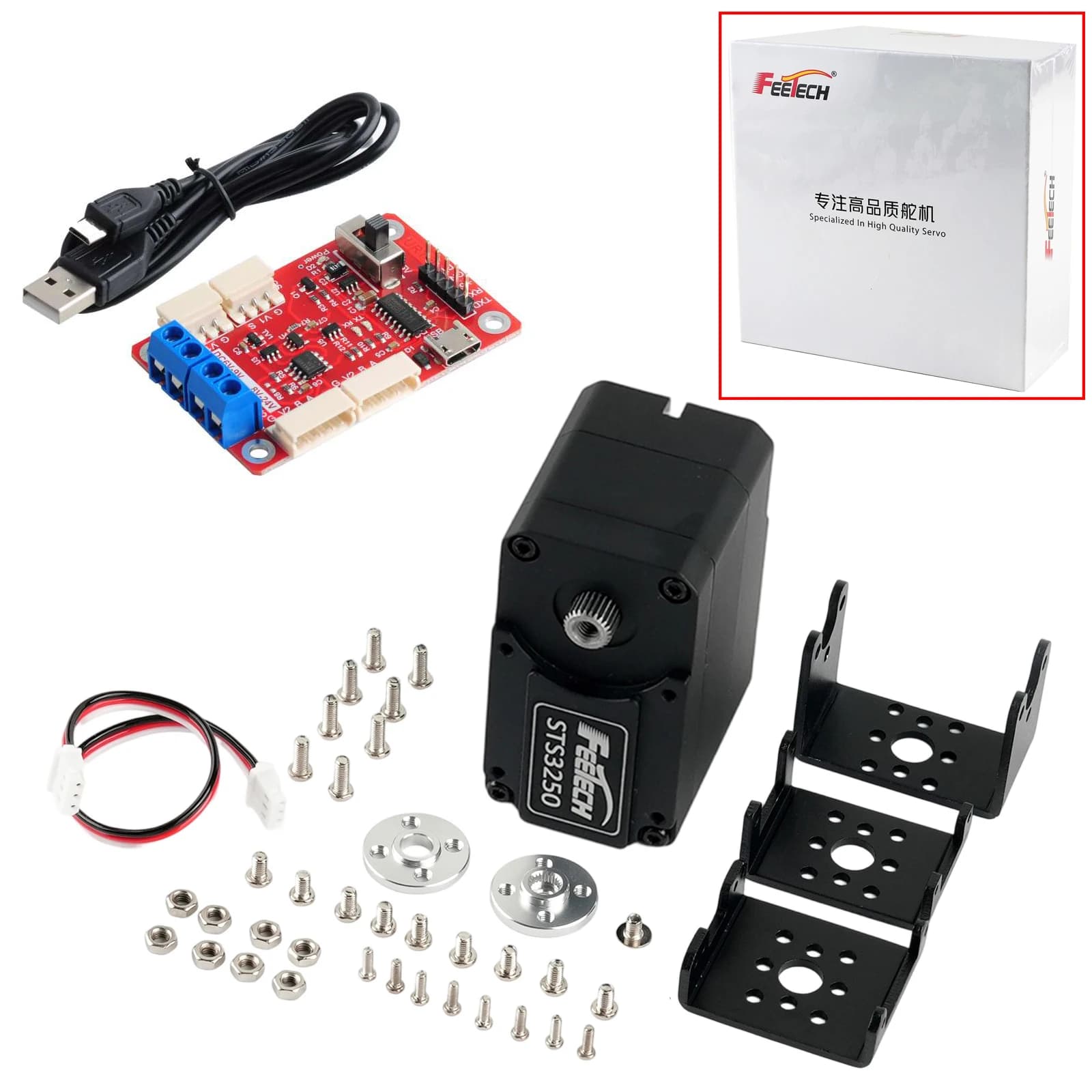 Feetech STS3250 12V 50KG Magnetic Encoder Double Shaft TTL Protocol Servo 360 Degree Full Metal Feedback Servos For Robotic Arm