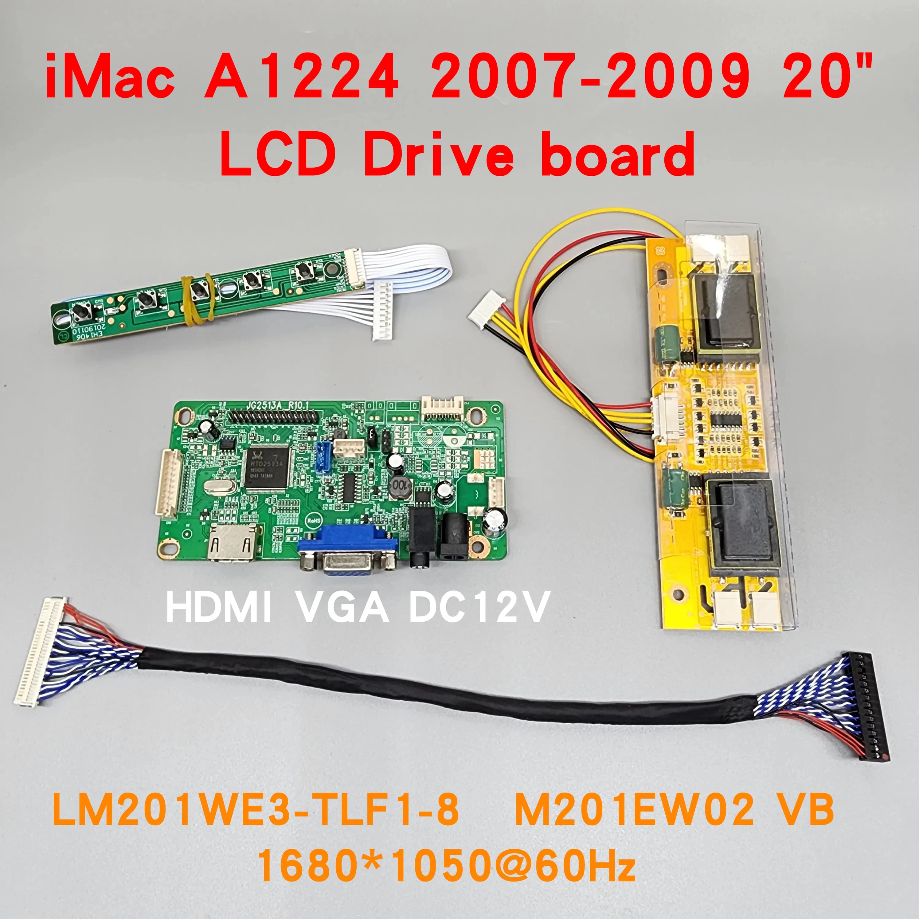 Per iMac 20.1 "A1224 LCD LM201WE3-TLF5 TLF1 TLF8 Scheda Driver Monitor compatibile HDMI Kit VGA 30Pin 4CCFL Scheda di Controllo Dell'Inverter