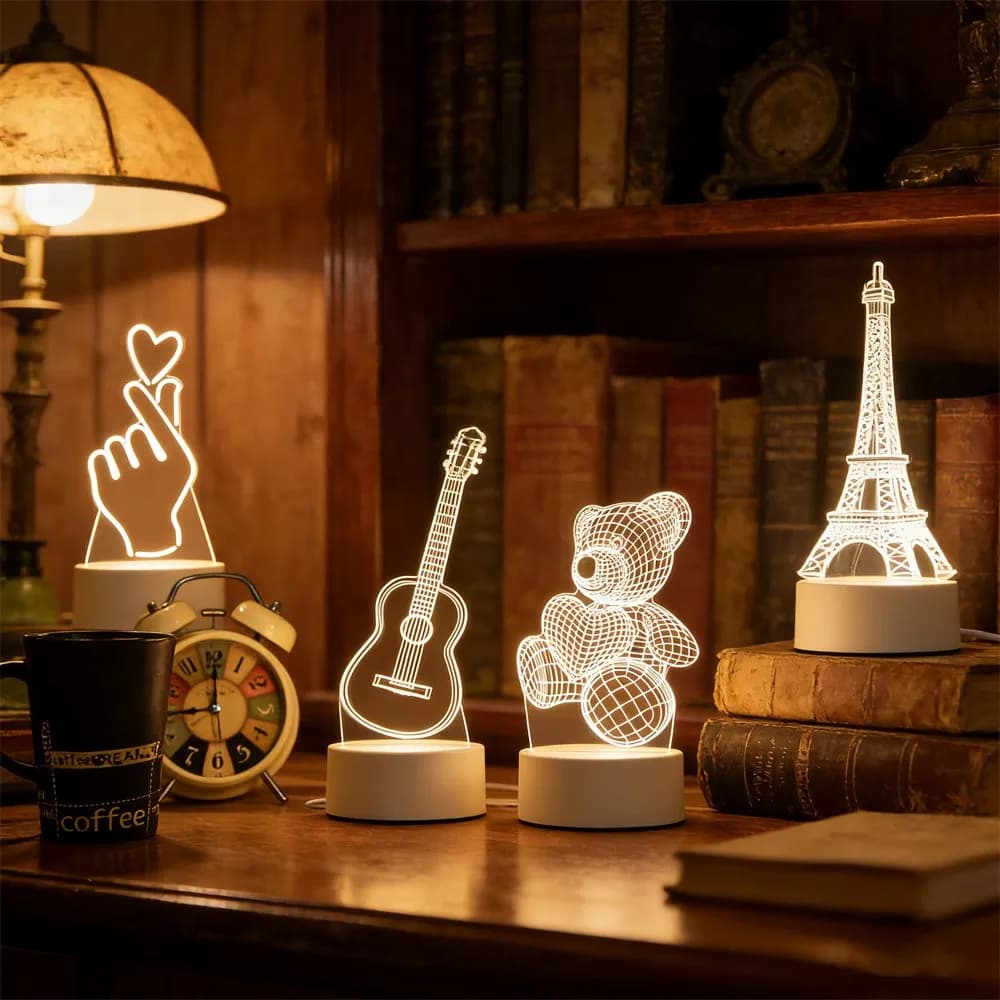 Lampada LED 3D in Acrilico 'Amore Romantico' per Casa, Luce Notturna per Bambini, Lampada da Tavolo, Decorazione per Feste di Compleanno, Lampada da Comodino per San Valentino