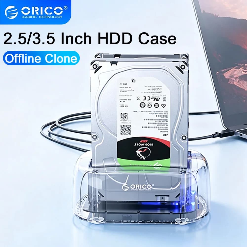 Custodia per disco rigido esterno ORICO Dual Bay da 2,5'' 3,5'' pollici con clone offline USB3.1 Tipo-C Docking station per HDD