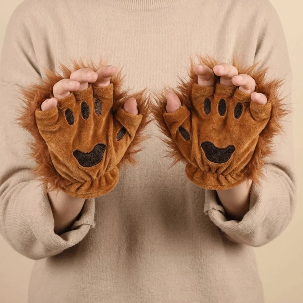 Fashion Polyester Halloween Gloves Wolf Claw Animal Bear Paw Gloves Half Finger Fluffy Cat Paw Mittens Male/female