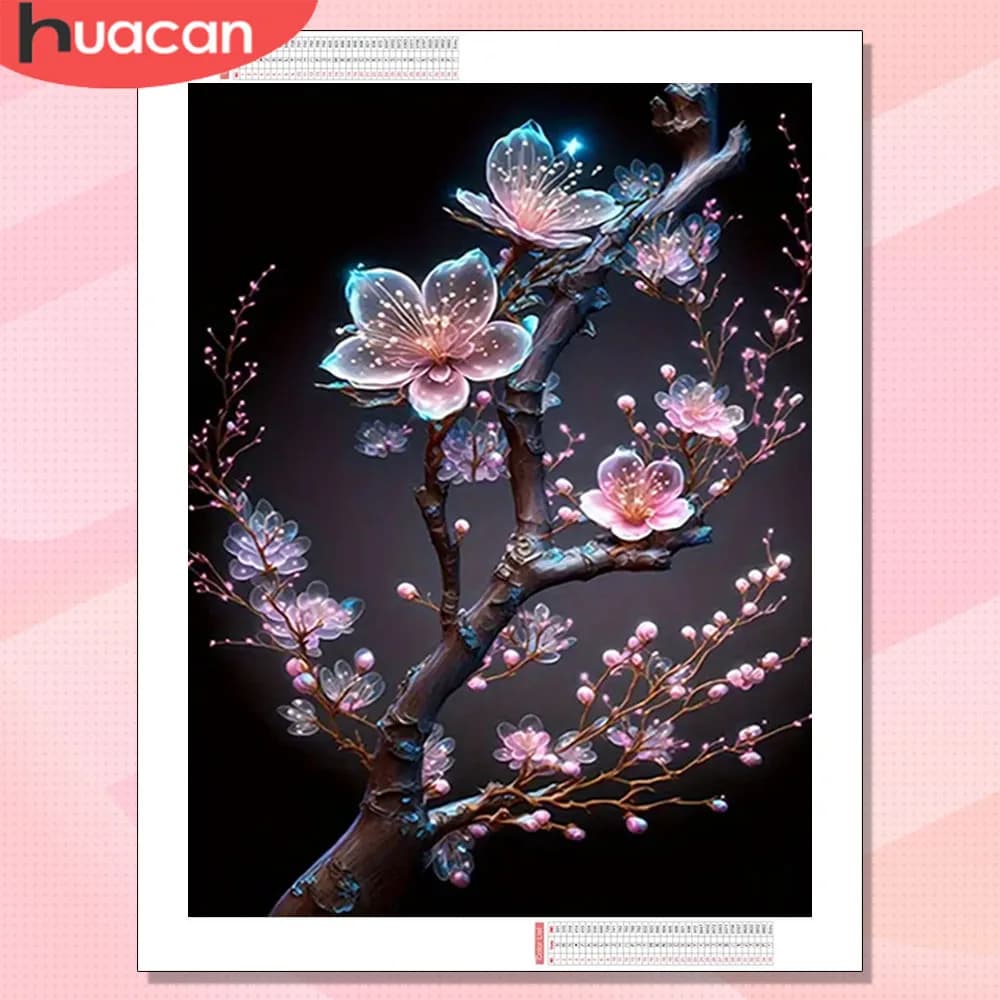 HUACAN Full Square Round Diamond Mosaic Kits Plum Blossom Flower 5D Diy Painting Home Wall Decoration Rhinestones
