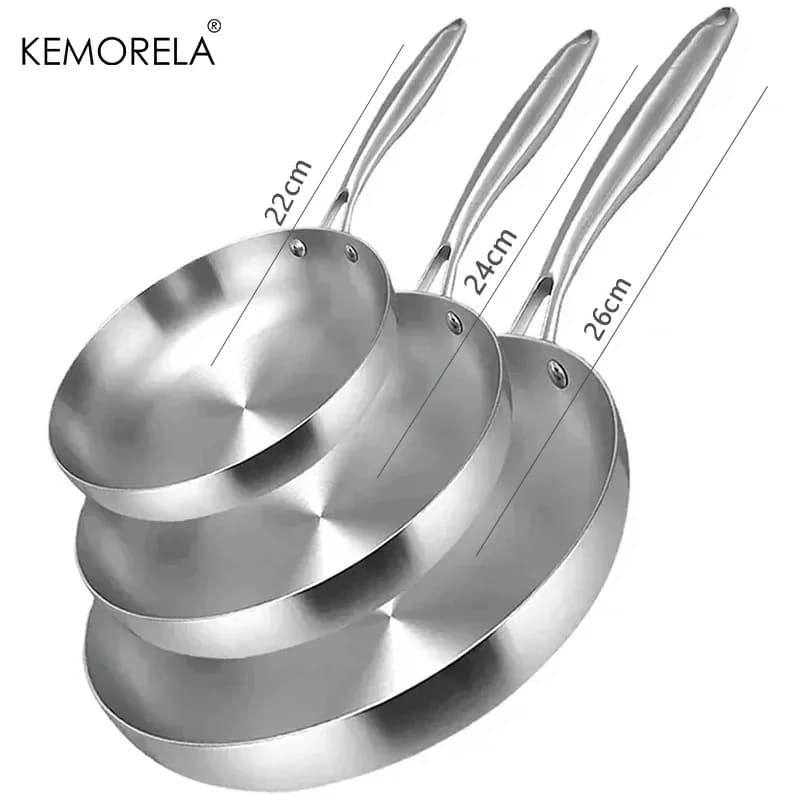 3 Pz/set In Acciaio Inox 304 Padella Antiaderente Padella Bistecca Fritta Pentola Non Rivestimento Pentole Da Cucina Per Stufa A Gas Fornello A Induzione