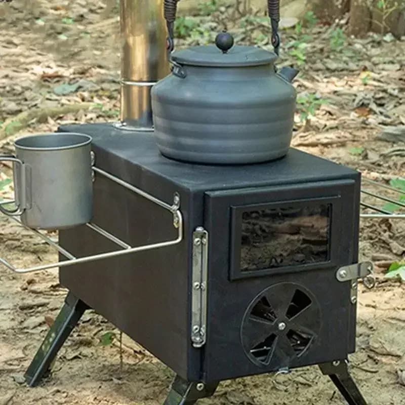 Stufa a legna pieghevole da campeggio, stufa a legna portatile, acciaio al carbonio, picnic, barbecue