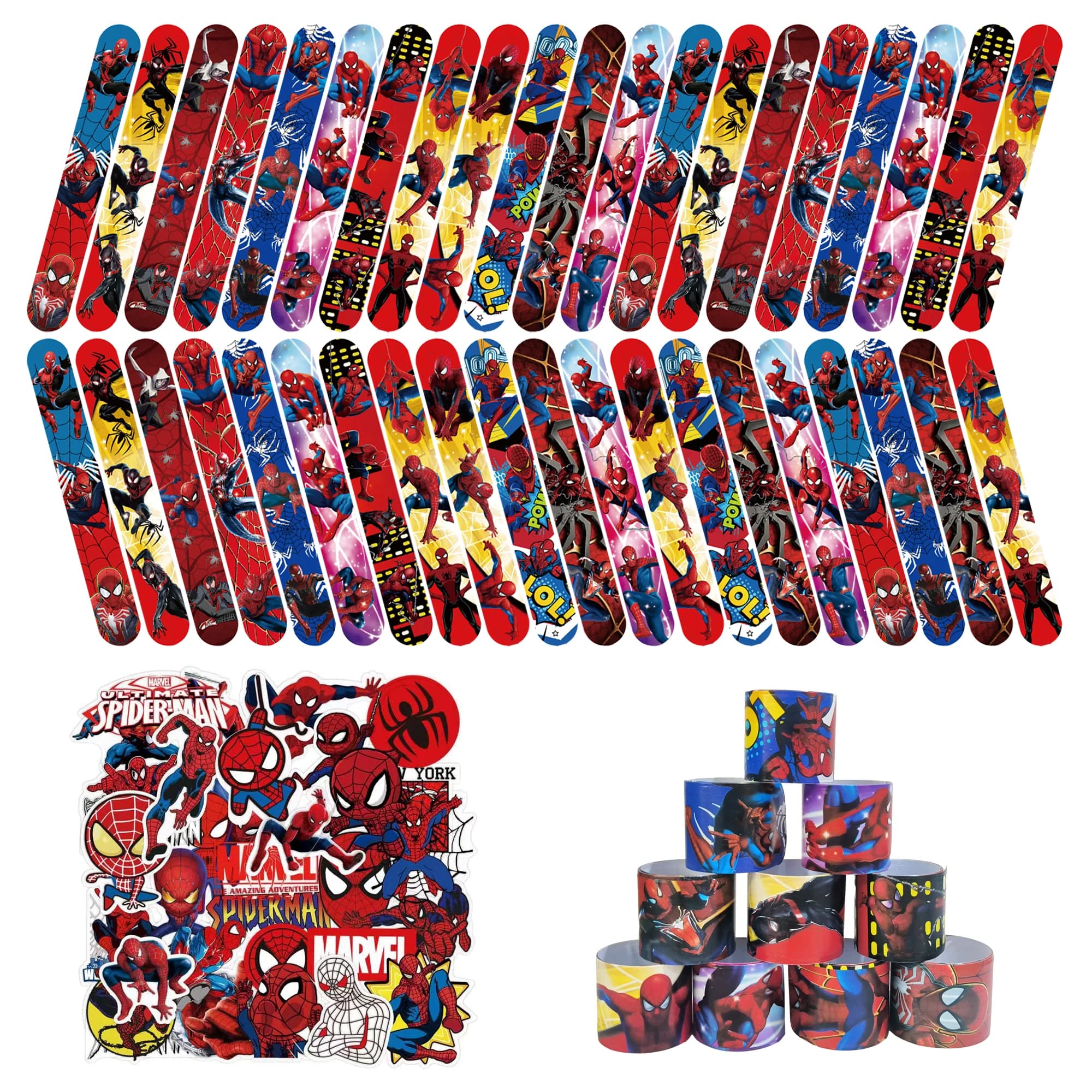 Set di 90 Braccialetti a Schiaffo di Spiderman - 40 Braccialetti Spiderman + 50 Adesivi Spiderman per Feste a Tema Spiderman e Forniture per Feste di Compleanno di Spiderman