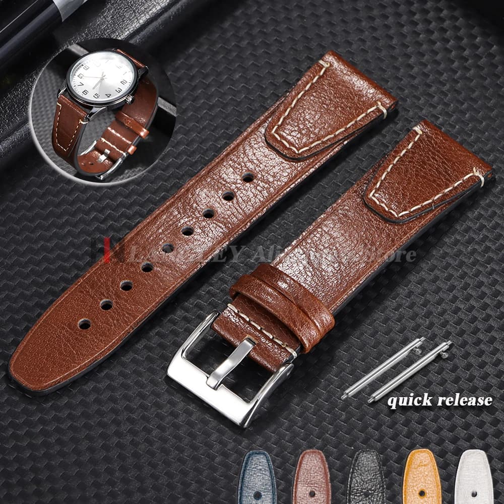Cinturino per Orologio in Pelle Vintage Cerata 20mm 22mm, Cinturino in Pelle Bovina Cucito per Orologi Omega e Seiko, Cinturini Sostitutivi