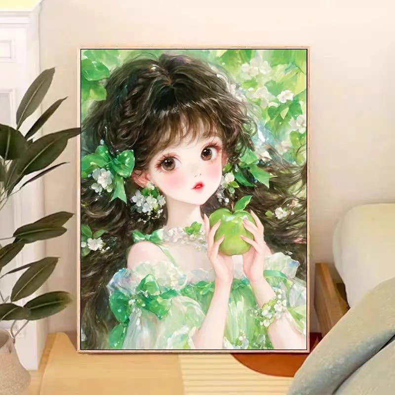 14CT 9CT Printed Kit Cross Stitch Embroidery DIY Needlework Set Crafts With Needles Threads Green Girl