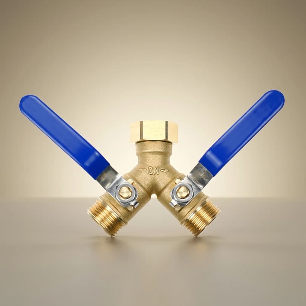 Dual Outlet Valve Heavy-Duty 3/4 Inch Brass Dual Outlet Valve Long Handle Brass Garden Hose Splitter Garden Water Hose Adapter