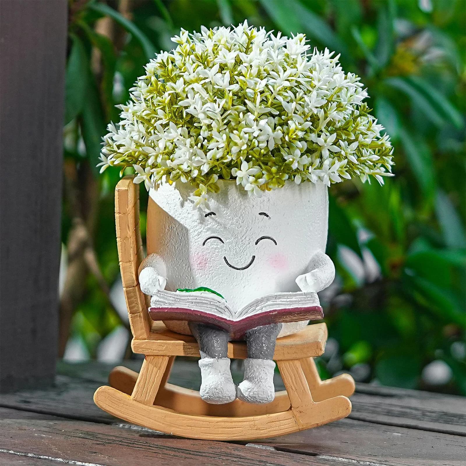 Vaso per piante a forma di sedia/dondolo con faccina sorridente, in resina, da appendere, simpatico vaso a testa di bambola, creativo vaso a dondolo per piante grasse, contenitore per fiori da giardino