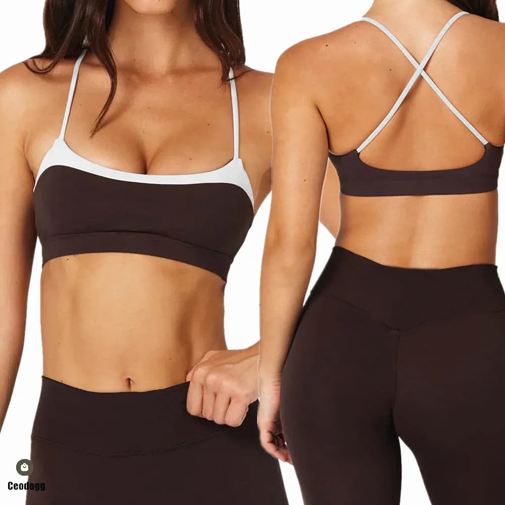 Reggiseno sportivo da yoga per donna, pantaloni, pantaloncini da corsa, con bordi a contrasto, vita alta, legging anti-squat, completo da palestra, abbigliamento per pilates XP182